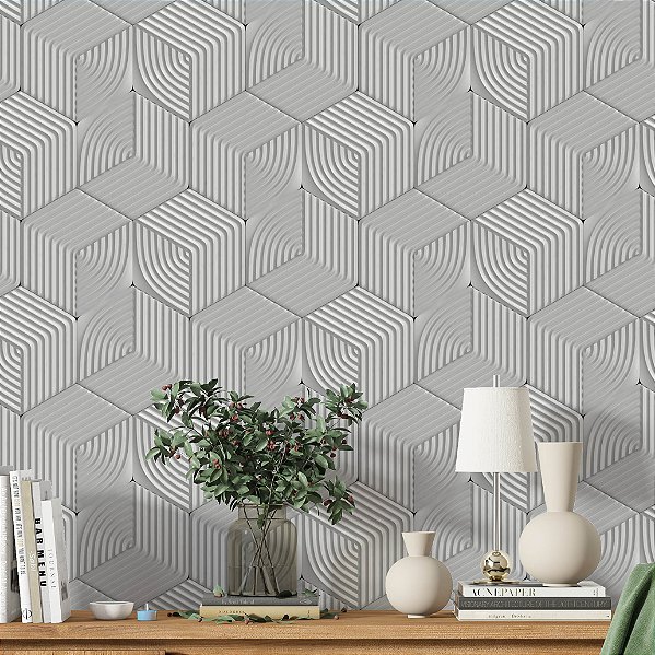 Papel de Parede Adesivo 3D Cinza e Branco Xadrez – Decore 3D