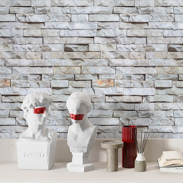 Papel de Parede Adesivo Vinil Tijolinho Canjiquinha Cinza Pedra Filete Sala Quarto Cozinha