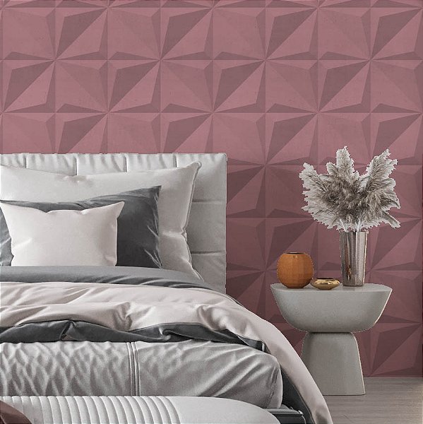 Papel de Parede Adesivo Vinil Cimento Rosa Geométrico Gesso Rosê Efeito 3D
