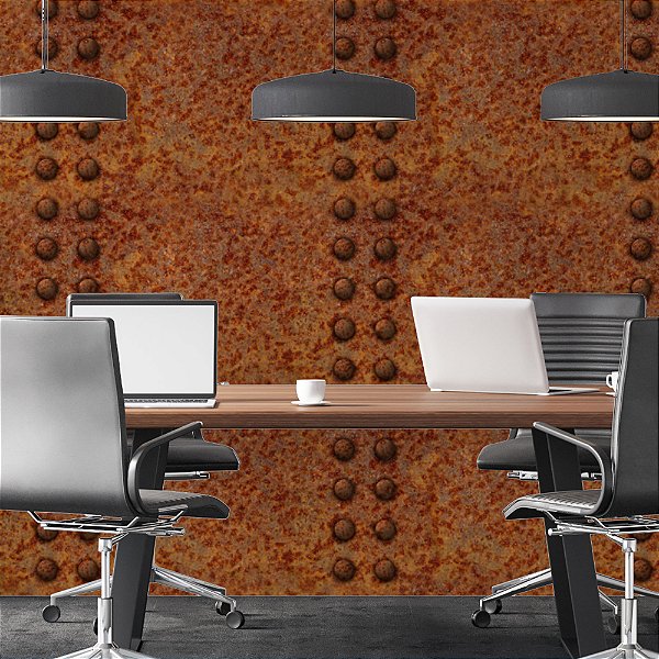 Papel de Parede Adesivo Vinil Aço Corten Enferrujado Laranja Ferrugem Metal Industrial