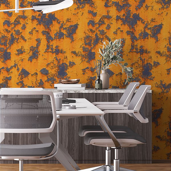 Papel de Parede Adesivo Vinil Aço Ferrrugem Laranja Cinza Escritório Industrial