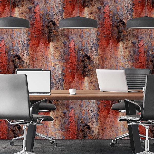 Papel de Parede Adesivo Vinil Ferrugem Aço Vermelho Empresa Industrial Escritório Sala