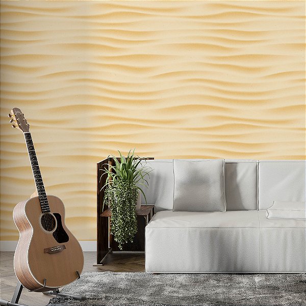 Papel de Parede Adesivo Vinil Duna Areia Bege Efeito 3D Ondas Bege Sala Quarto