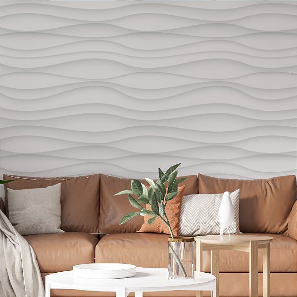 Papel de Parede Adesivo Vinil Ondas Irregular Efeito 3D Gesso Cinza Moderno Sala Quarto