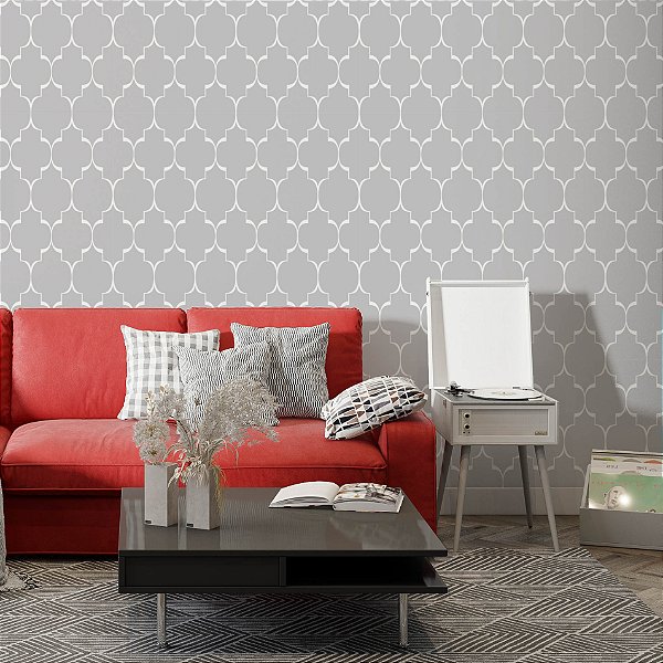 Papel de Parede Adesivo Vinil Provençal Cinza Mosaico Sala Quarto