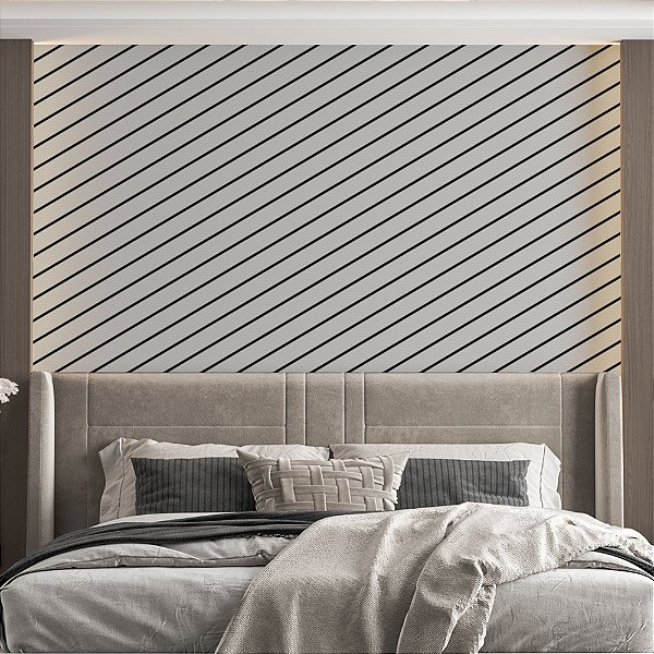 Papel de Parede Adesivo Vinil Geométrico Linho Diagonal Cinza Preto Linhas Sala Quarto