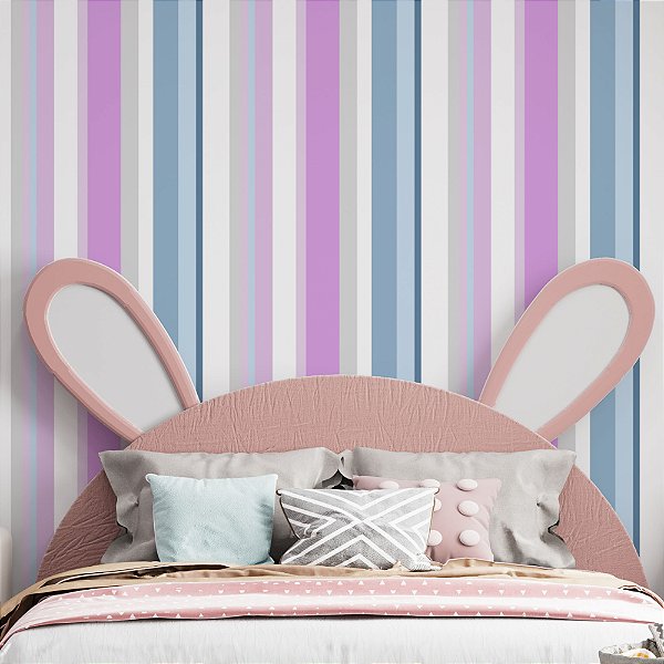 Papel de Parede Adesivo Vinil Listras Rosa Azul Cinza Vertical Quarto Infantil Bebe