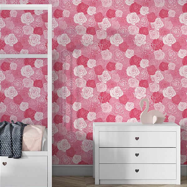 Papel de Parede Adesivo Vinil Rosa Floral Flor Rose Elegante Vintage Sala Quarto