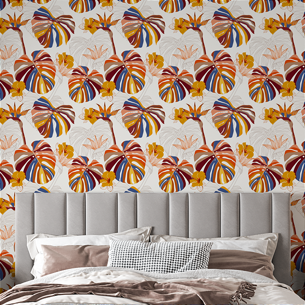 Papel de Parede Adesivo Vinil Costela De Adão Colorido Boho Terracota Sala Quarto