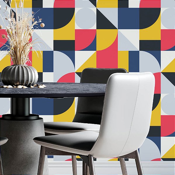 Papel de Parede Adesivo Vinil Abstrato Colorido Forma Geométrico Sala Quarto