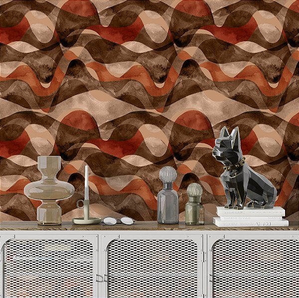 Papel de Parede Adesivo Vinil Ondas Marrom Abstrato Quarto Sala Cozinha