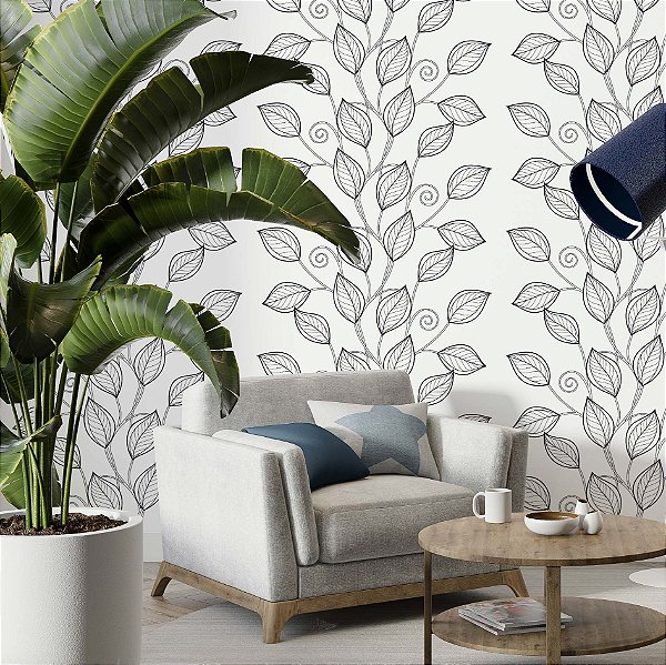 Papel de Parede Adesivo Vinil Folhas Linhas Arabesco