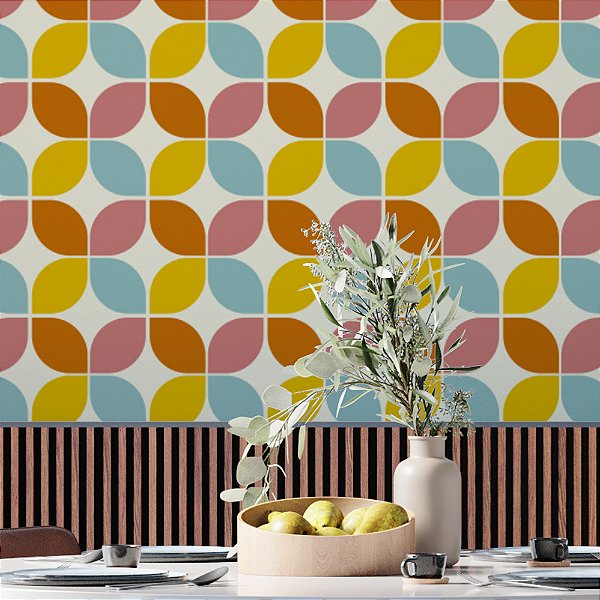 Papel de Parede Adesivo Vinil Petala Mosaico Colorido Tons Pastel Cozinha Sala