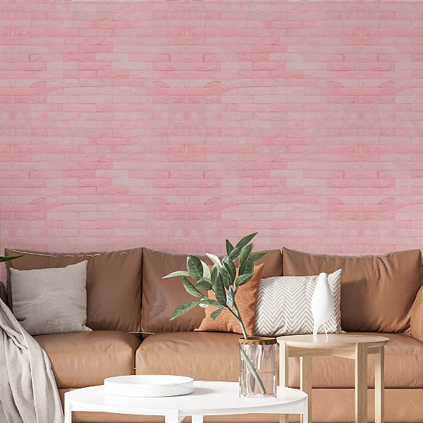 Papel de Parede Adesivo Vinil Tijolinhos Rosa Tijolo Moderno Quarto Menina Sala