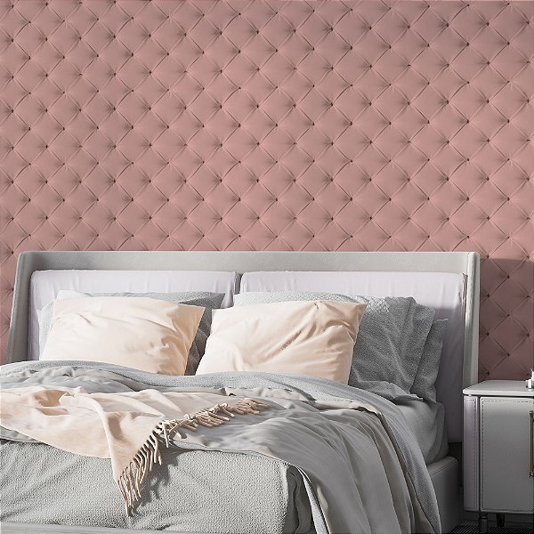 Papel de Parede Adesivo Vinil Efeito Textura Capitonê Rosa Claro Cabeceira Quarto Menina