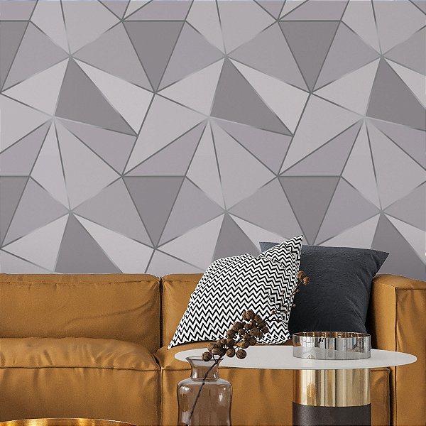 Papel de Parede Adesivo Vinil Triangulos Provençal Nude Branco Cinza Zara Moderno Quarto Sala