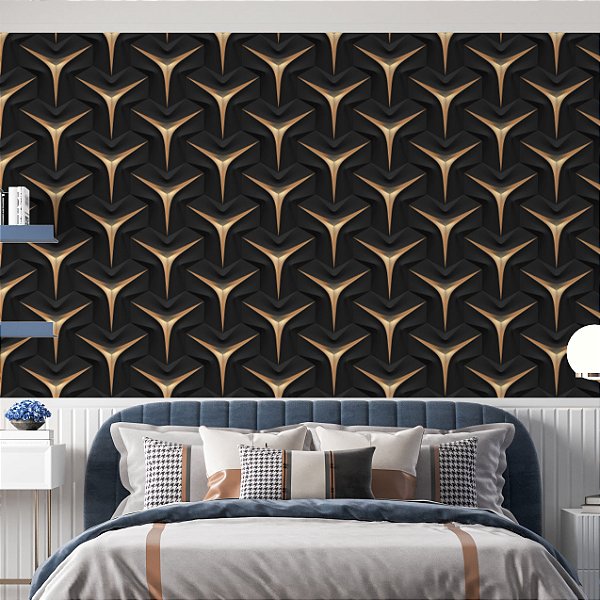 Papel de Parede Adesivo Vinil Abstrato Preto Gold 3D Moderno Sala Quarto