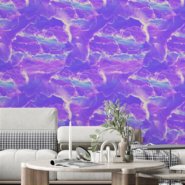 Papel de Parede Adesivo Vinil Pintura Óleo Abstrato Roxo E Azul Surreal Quarto Sala