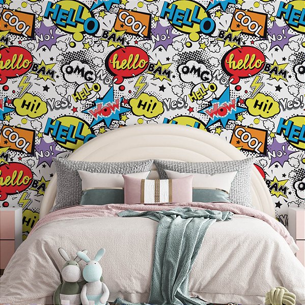 Papel de Parede Adesivo Vinil Teen Pop Art OMG Comics Colorido Quarto Infantil