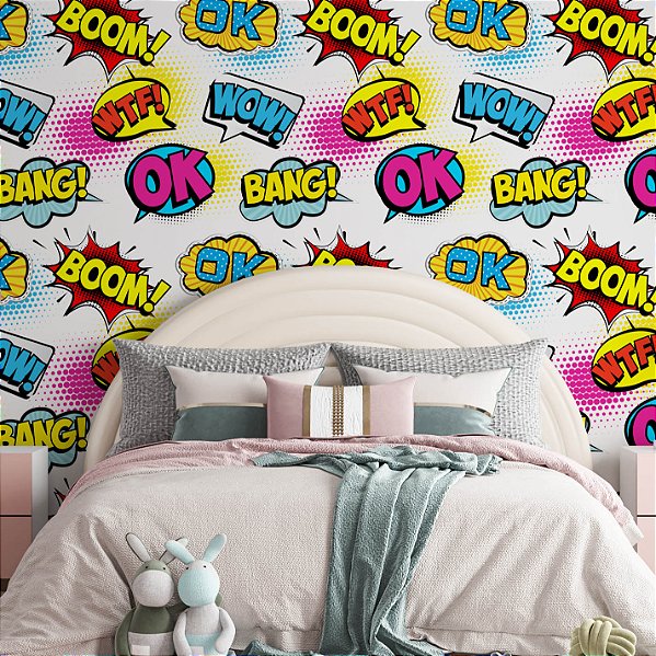 Papel de Parede Adesivo Vinil Desenho Pop Art Bang Boom Comics Quarto Infantil