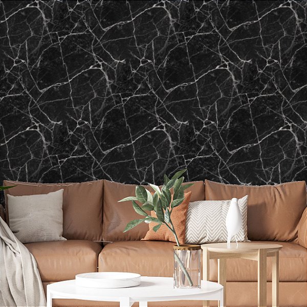 Papel de Parede Adesivo Vinil Mármore Preto Cinza Linhas Moderno Cozinha Quarto Sala
