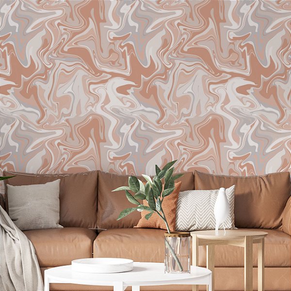 Papel de Parede Adesivo Vinil Sala Marmorizado Rosa Salmão Cinza Tinta Óleo Quarto