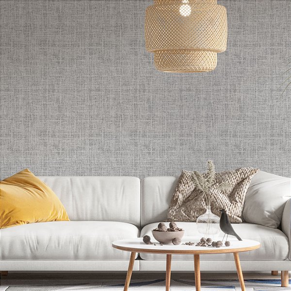 Papel de Parede Adesivo Vinil Linho Cinza Efeito Textura Tapeçaria Vintage Quarto Cozinha Sala