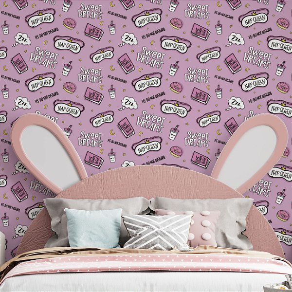 Papel de Parede Adesivo Vinil Sweet Dreams Rosa Rainha do Sono Quarto Infantil Menina