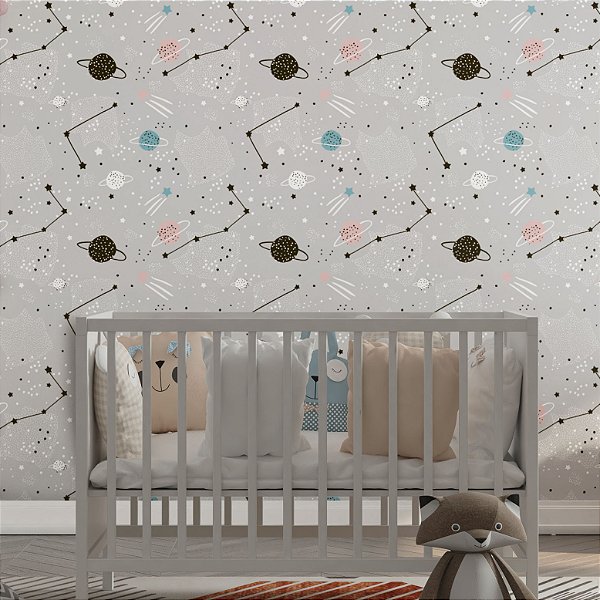 Papel de Parede Adesivo Vinil Planetas Constelação Cometa Estrelas Universo Fofo Quarto infantil Bebe