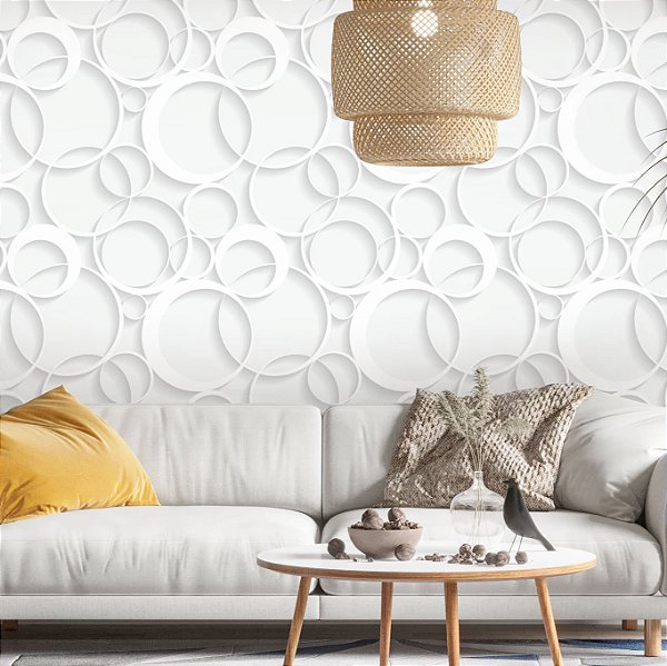 Papel de Parede Adesivo Vinil De Sala Círculo Branco Moderno - Deliquadros