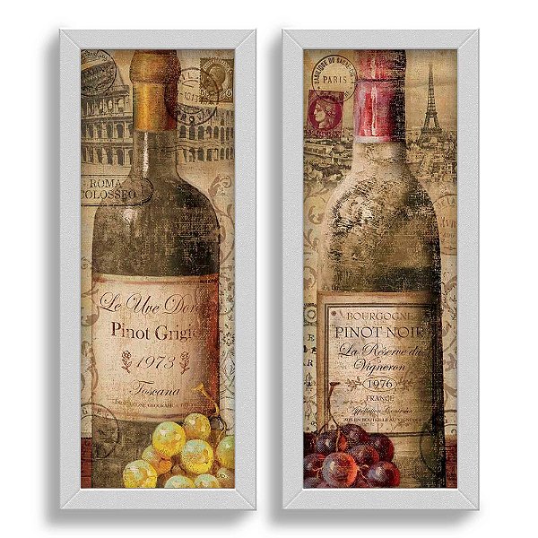 Kit 2 Quadros Lavabo Paris Uva Vintage Bege Roma Bar