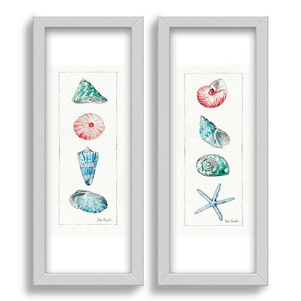 Kit 2 Quadros Lavabo Minimalista Colorido Concha Estrela Mar