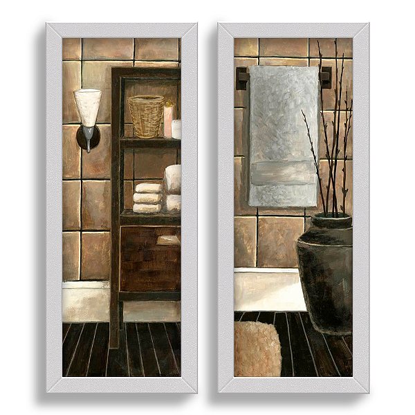 Kit 2 Quadros Lavabo Armário Pintura Vintage Efeito
