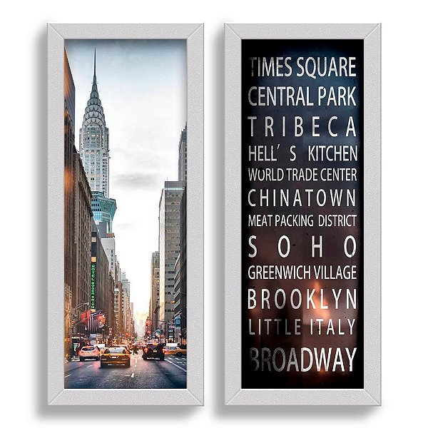 Kit 2 Quadros Lavabo Cidade Broadway Times Big Square Ben