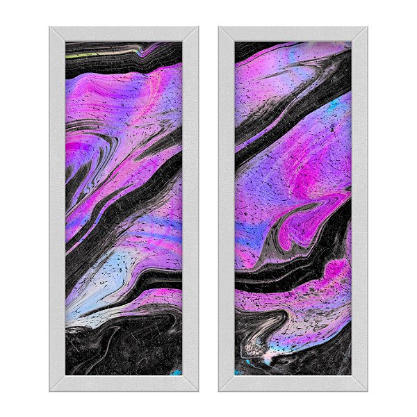 Kit 2 Quadros Lavabo Abstrato Rosa Tinta Roxo Preto Óleo