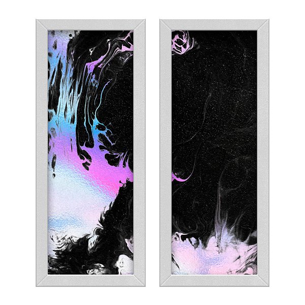 Kit 2 Quadros Lavabo Tinta Holográfico Preto Splash Manchas