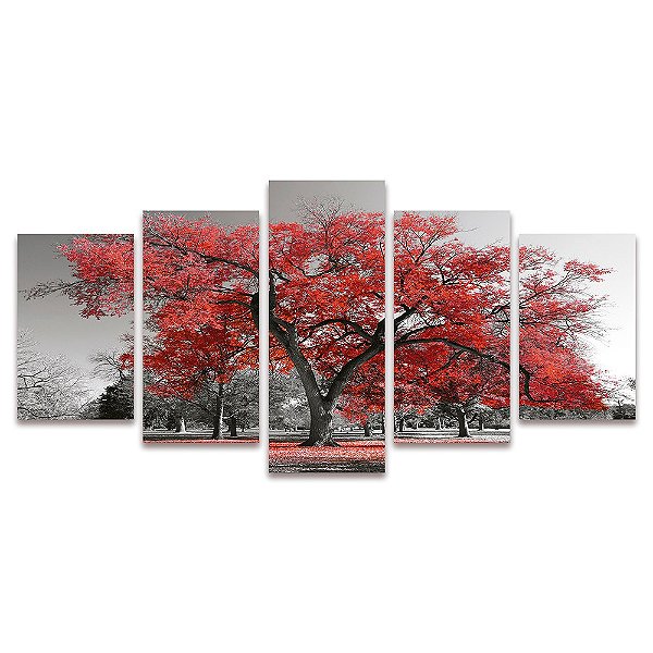 Kit Quadros Mosaico Sala Vida Vermelho Arvore