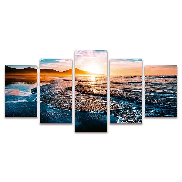 Kit Quadros Mosaico Sol Praia Por Sala Paisagem