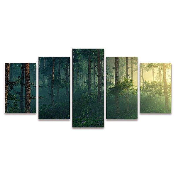 Kit Quadros Mosaico Quarto Tronco Arvores Sala Natureza