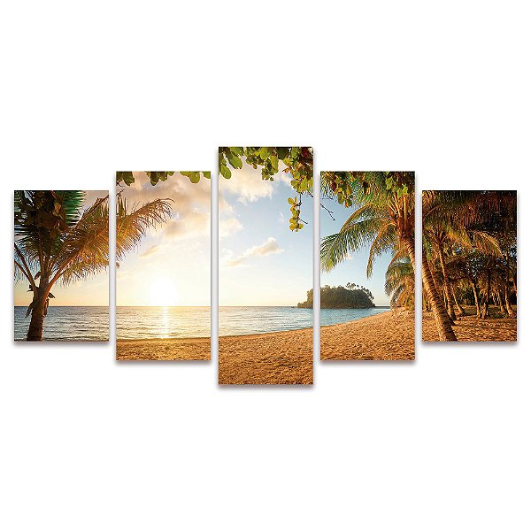 Kit Quadros Mosaico Coqueiros Sala Quarto Mar Praia Paisagem