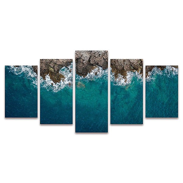 Kit Quadros Mosaico Sala Rochas Oceano Mar Natureza