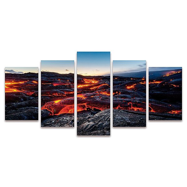 Kit Quadros Mosaico Vulcao Quarto Sala Lava Natureza Ceu