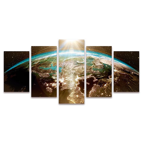 Kit Quadros Mosaico Terra Universo Sala Quarto Planeta