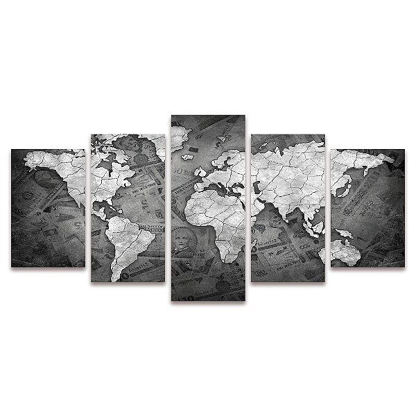 Kit Quadros Mosaico Mapa Mundi Peças Money Mdf 3mm