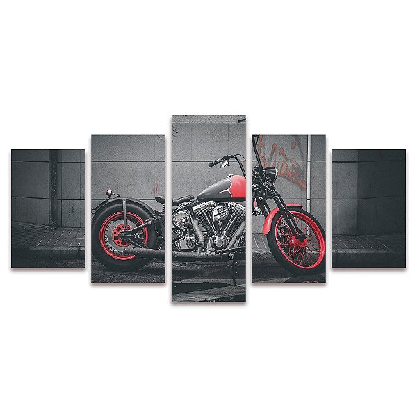 Kit Quadros Mosaico Moto Retro Rua Urbano Quarto