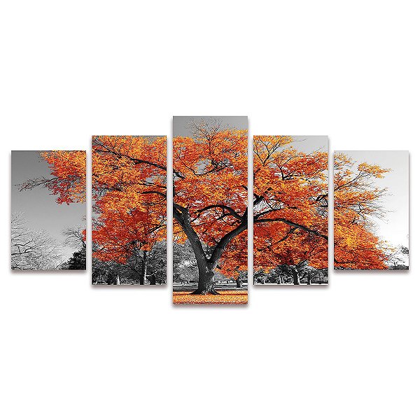 Kit Quadros Mosaico Laranja Arvore Quarto Vida Sala