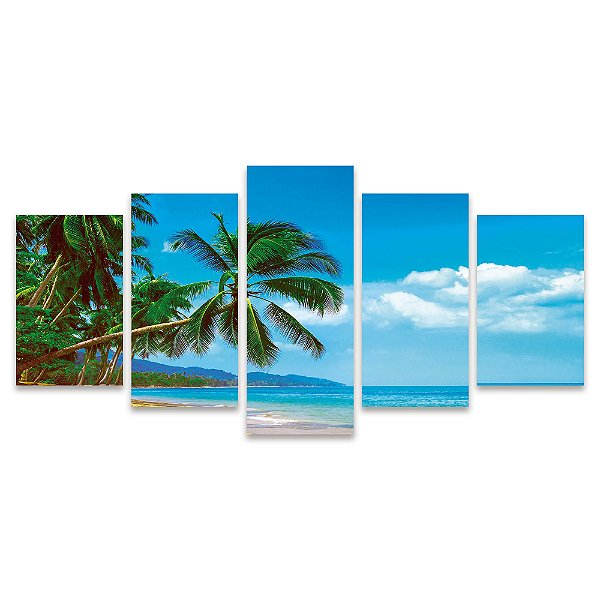 Kit Quadros Mosaico Praia Sala Ilha Coqueiro Mar Quarto
