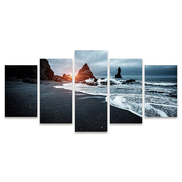 Kit Quadros Mosaico Sala Noite Praia Mar Anoitecer Quarto