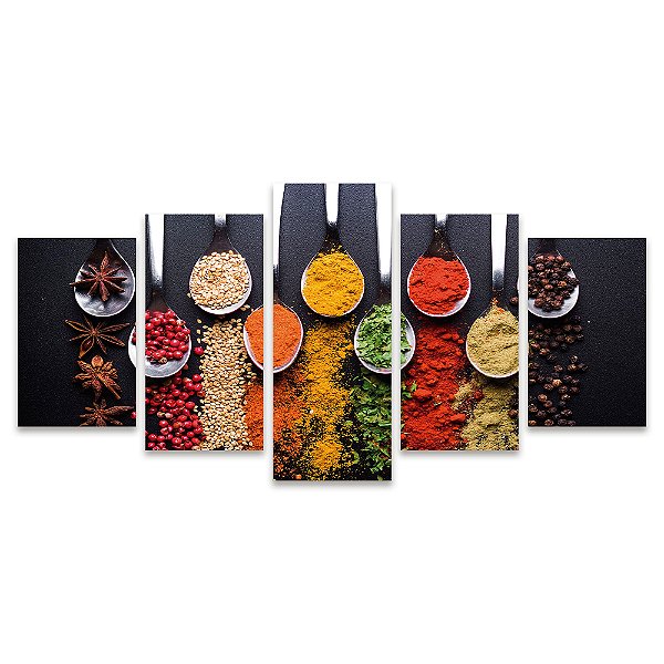 Kit Quadros Mosaico Temperos Cores Cozinha Colher Sala