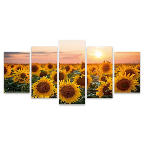 Kit Quadros Mosaico Gira Planta Entardecer Sala Sol